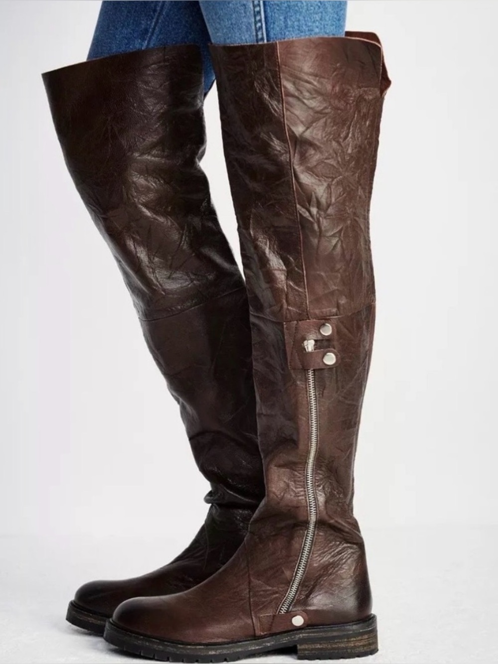 Free People Braxton Brown Distressed Festival Bohemian Over the Knee boots 38